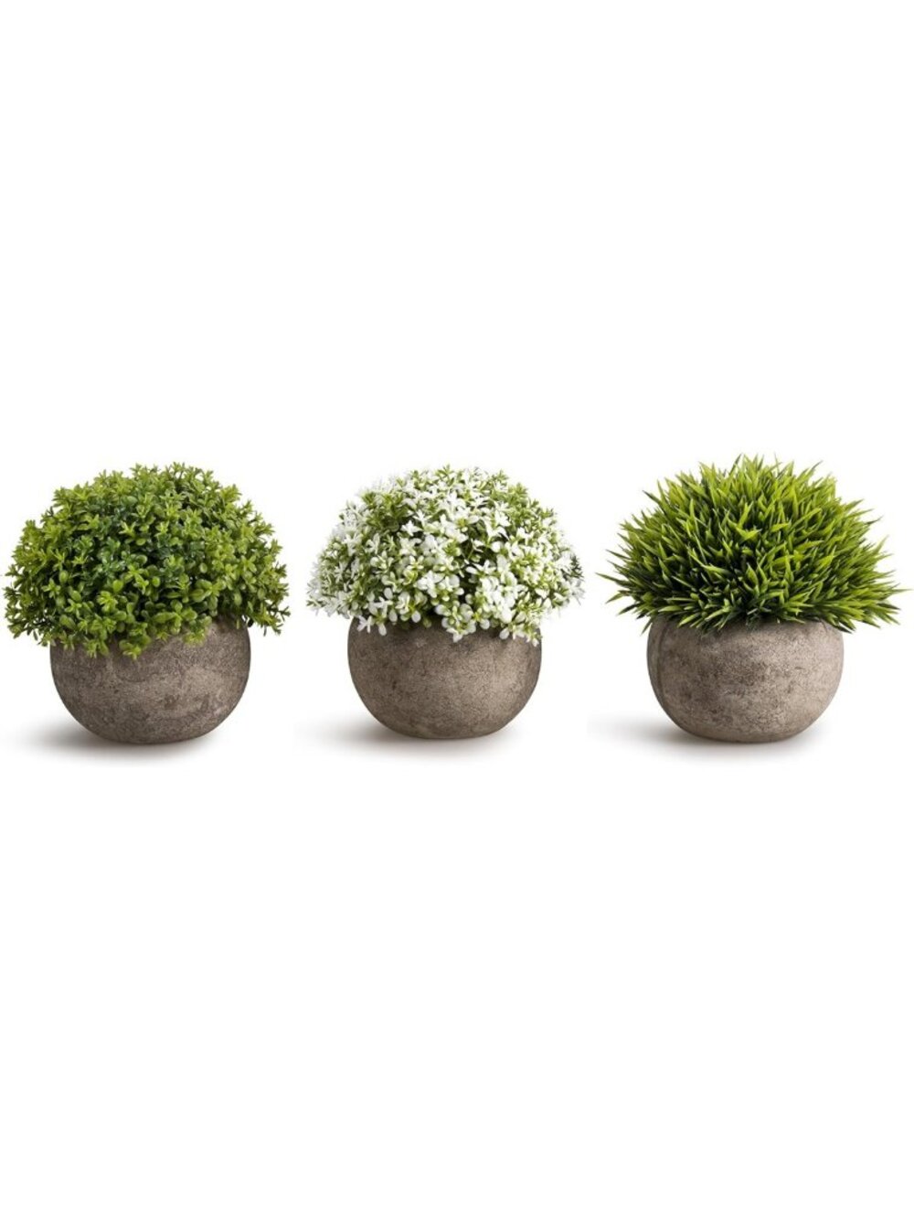 Set of 3 Mini Artificial Plants in Gray Pots - Unique Fake Green Grass for Home
